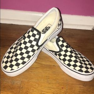 VANS BLACK AND WHITE CHECKERBOARD SLIP-ONS